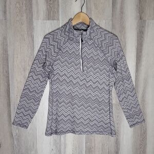 Eddie Bauer Womens Medium Chevron‎ Quarter Zip Pullover Lightweight Reflective